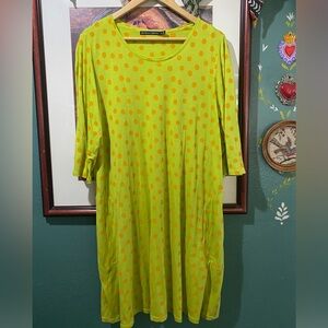 Lime and orange polka dot dress